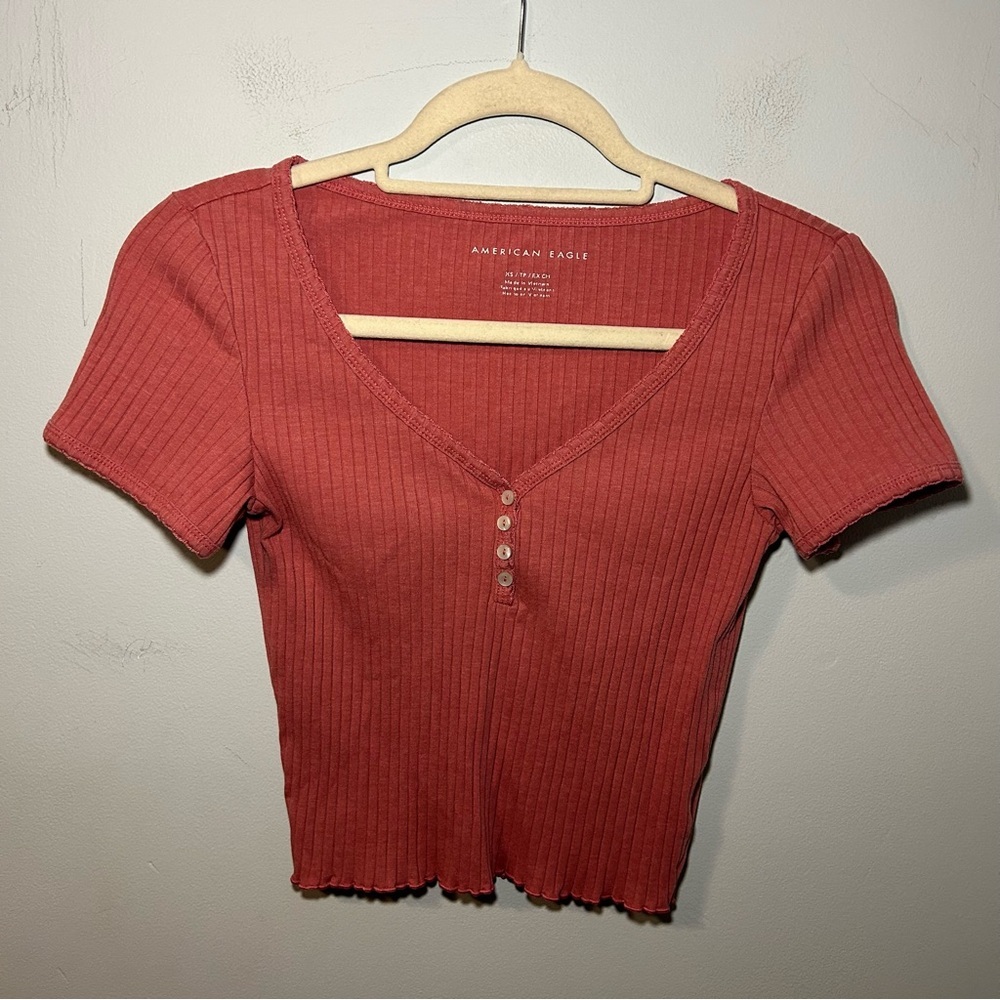 American Eagle Outfitters Blush Pink Ribbed V-Neck Crop Top Size XS